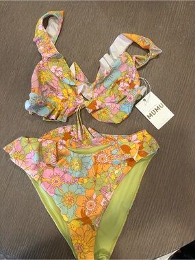 NWT Show Me Your MuMu Floral High-Waist Bikini in Pink, Orange, Green, Blue